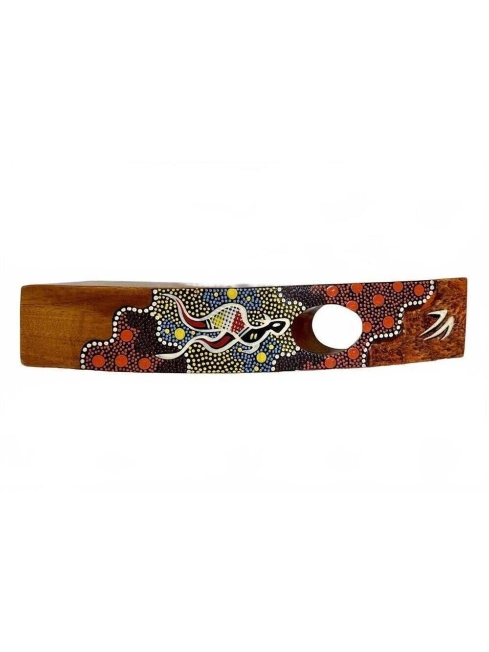 Signed Valilo Australian Aboriginal Dot Art Wooden Wine Bottle Holder Stand